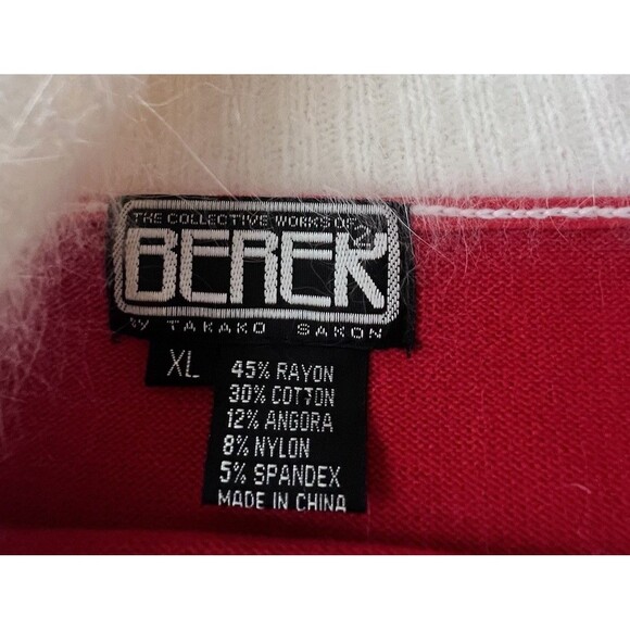 Berek Christmas Mrs. Claus Sweater Fur Cowl Neck Red Ivory Pullover Sequin XL - Picture 10 of 15